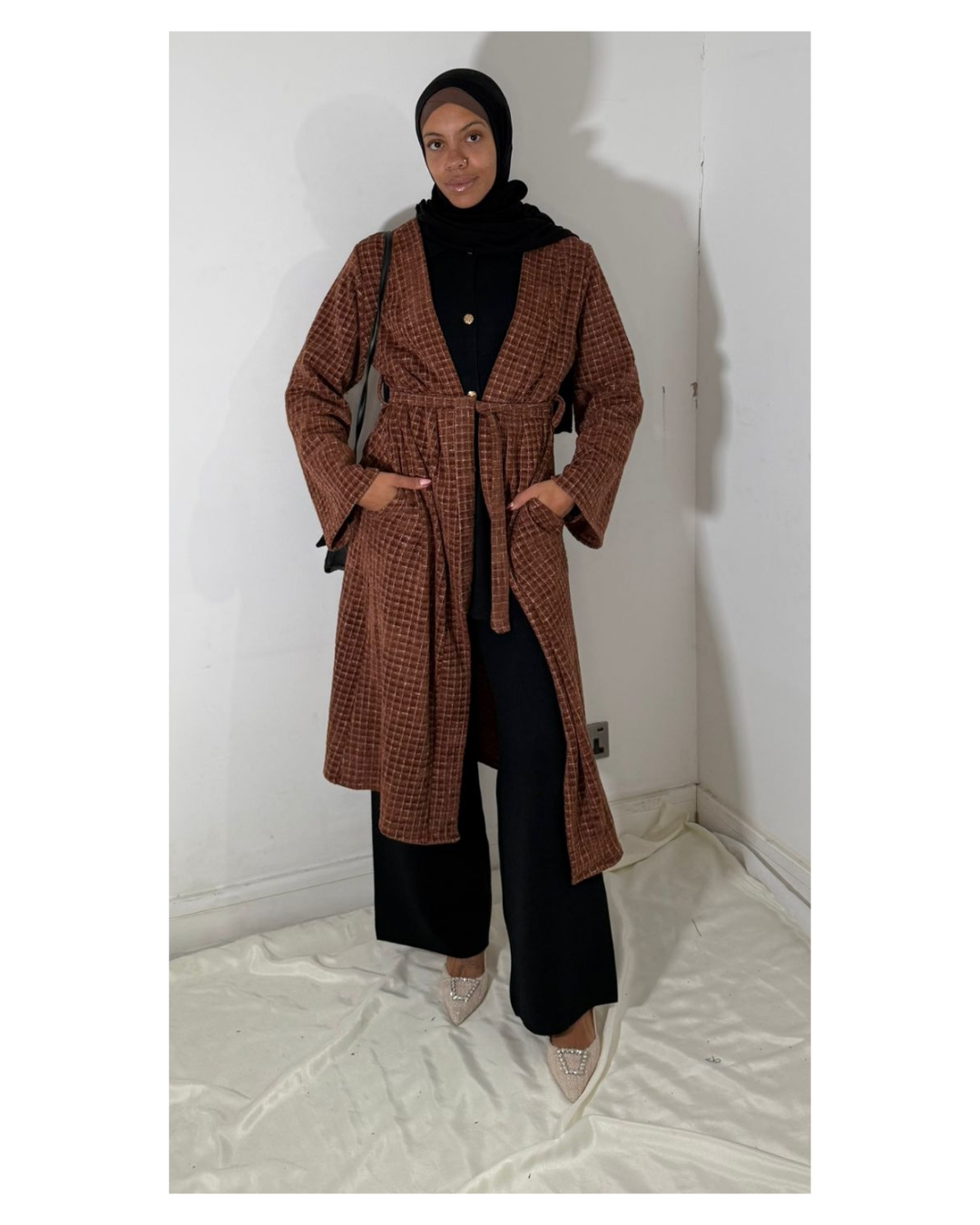 Waffel belted cardigan