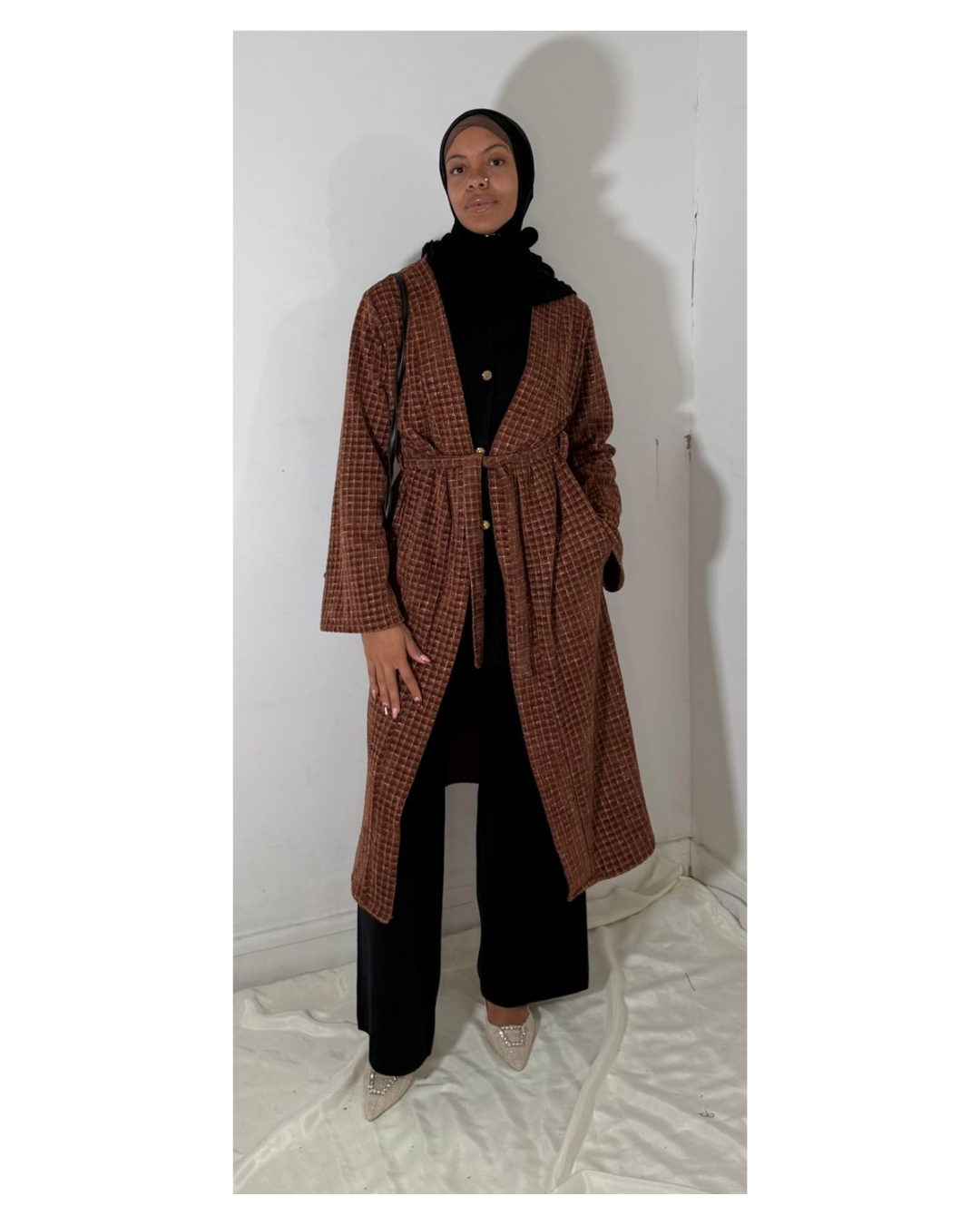 Waffel belted cardigan