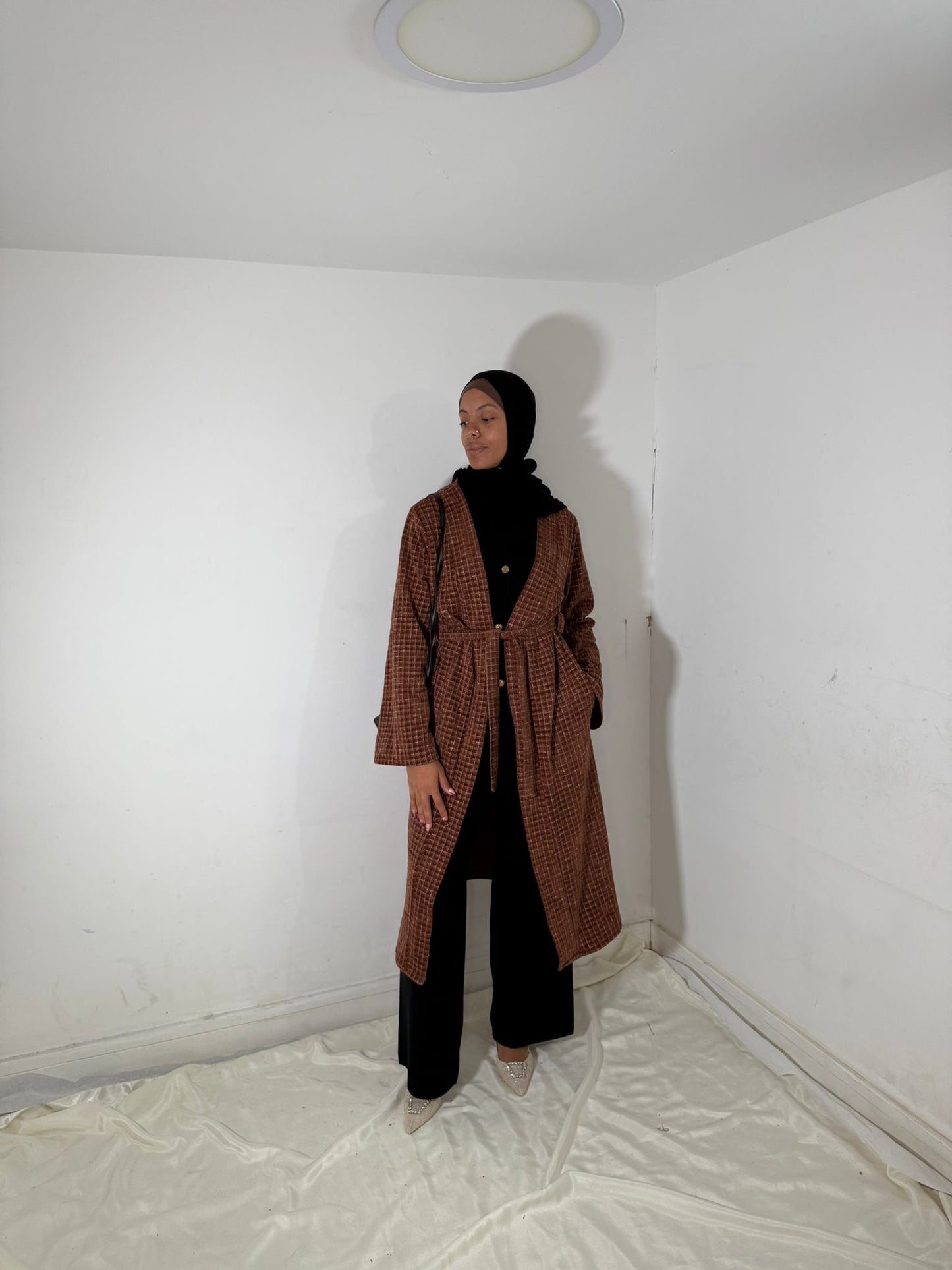 Waffel belted cardigan