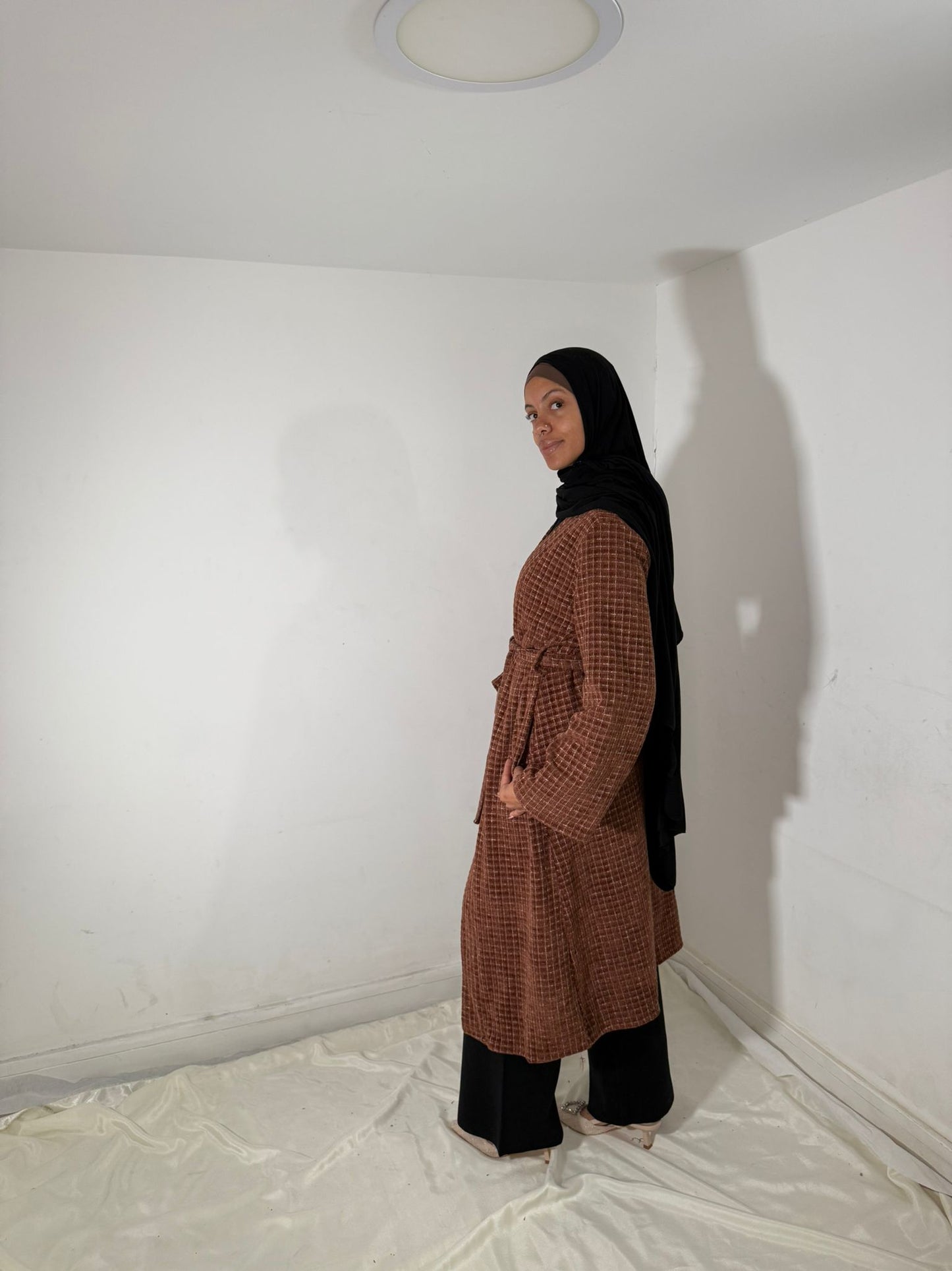 Waffel belted cardigan