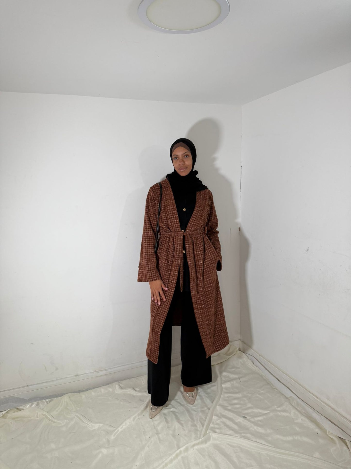 Waffel belted cardigan